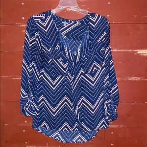 Chevron Patterned Blue and White Women's Top